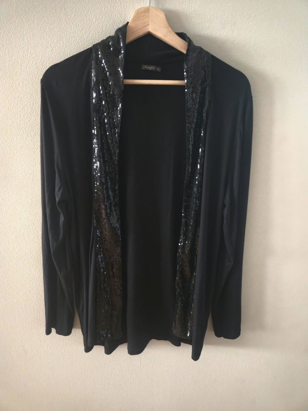 J. McLaughlin Black Sequin Trim Open Front Cardigan Jacket Evening Layer